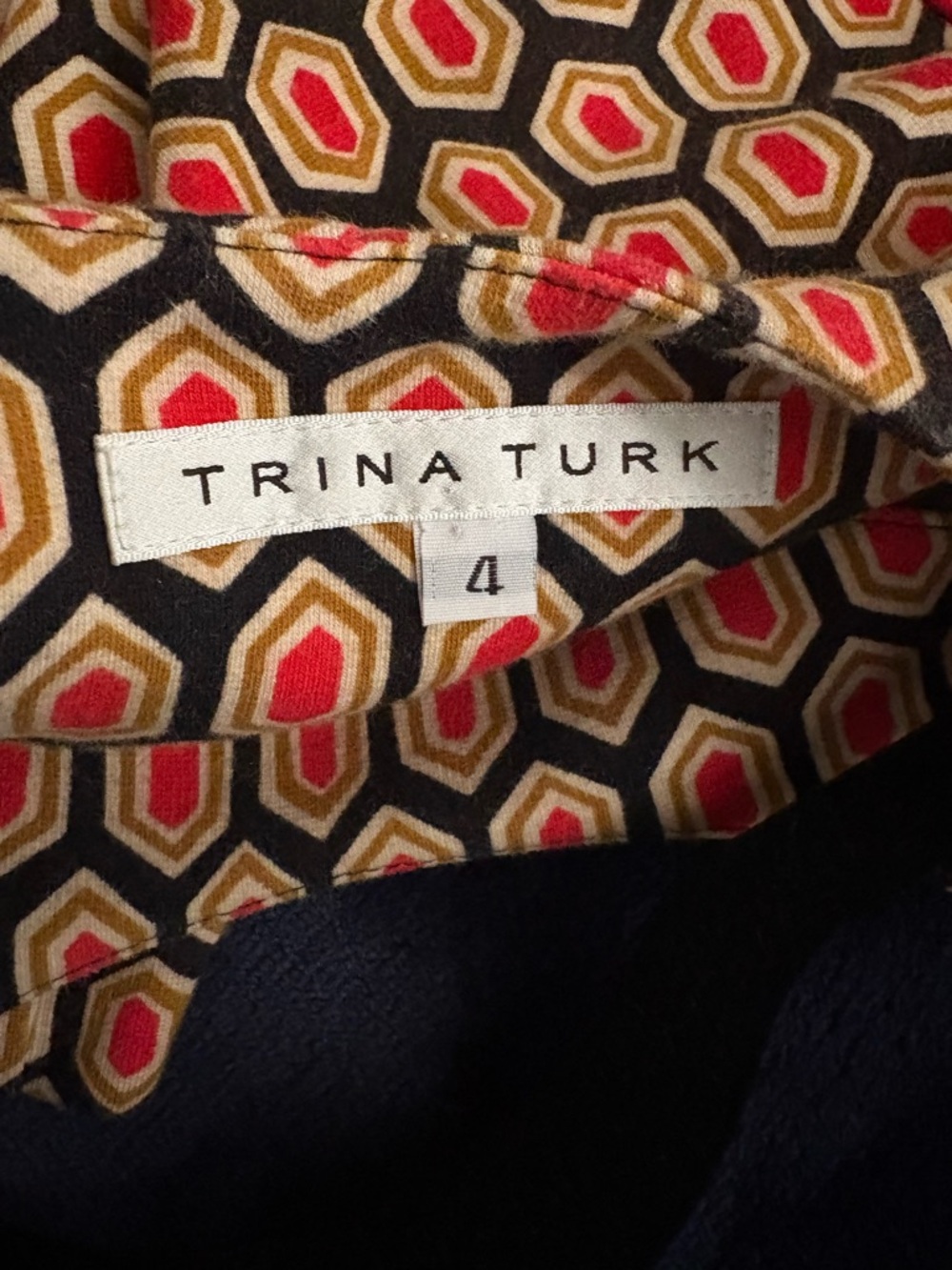 Trina Turk Beige, Black and Orange Geometric Short Sleeve Top - Picture 4 of 4